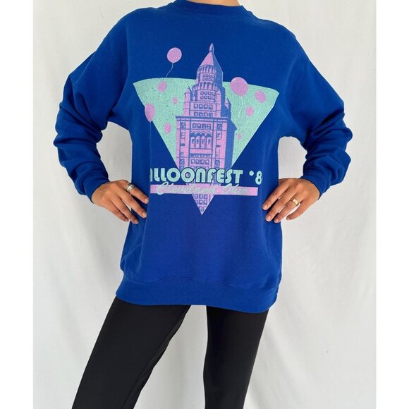 vintage blue balloonfest ohio funny humor graphic cozy crewneck pullover sweater - Picture 3 of 8